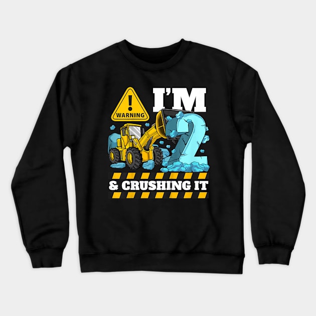 Kids Construction Truck 2nd Birthday Shirt Boy 2 Bulldozer Digger Crewneck Sweatshirt by LaurieAndrew